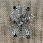 Vintage Silver Coated Flower Brooch Pin With Center Gemstone Six Petals Sparkle Photo 10