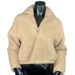 Hollister ✨ Tan Cropped Half-Zip Teddy Sz Large Fleece✨ Photo 3