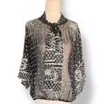 Vintage 80s Swee Lo Black Top Silk Sequin Beaded Metallic Tie Neck Sheer Blouse Photo 10