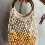 Macramé Handbag Wooden Handle Ombre Beach Bag Boho Chic Retro White Photo 2