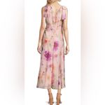 Maison Tara V Neck Pink Watercolor Floral Maxi Dress with Bow Straps size 6 $148 Photo 1