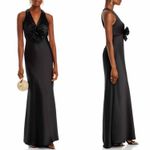AQUA  Long Satin Flower Trim Maxi Dress Black Size 12 Formal Photo 7