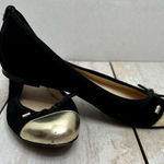 Vero Cuoio Women’s Sz 9 1/2 Black Suede Ballet Flats With Gold Leather Toe Tips Photo 0