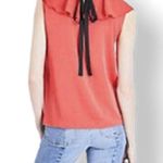 Maje  Top Red Lierro Ruffle Overlay Lightweight Tie Back Silky Chic New 3/Large Photo 4