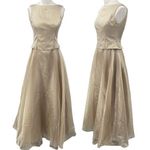 Vintage 90s Evening Gown Full Skirt Iridescent Organza High Neck Metallic Gold Size XS Photo 0