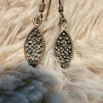 Vintage 925 Sterling Silver Marcasite Dangle Earrings‎ Gold Photo 1