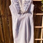 London Times  Seersucker Ruffled Dress Size 10 Blue Photo 0