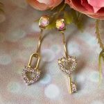 Gold Moon Stone Hearts And Key Studded Earrings Photo 0