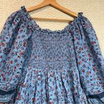 Cleobella  Cottagecore Blue floral print Peasant Smocked Boho midi dress XS Photo 9