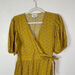 FRNCH Paris Yellow Floral Wrap Midi Dress S V-Neck Puff Sleeves Cinch Waist Tie Photo 2