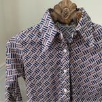 Vintage 70s Cricket Lane Brown Blue Dagger Collar Polyester Button Front Shirt Photo 2