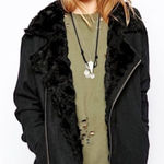 Free People Asymmetrical Full-Zip Faux Fur Collar Moto Jacket Photo 0