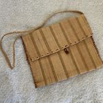 Woven Straw Purse Shoulder Bag Tan Brown Striped Square Button Hippie Beach Photo 0