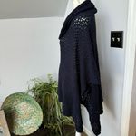 Crown & Ivy  Open Knit Cowl Neck Poncho Oversized One Size Fits Most Navy‎ Blue Photo 2