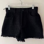 ZARA Black Tweed Textured Adorable High Waisted Frayed Hem Shorts Photo 2