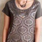 Anthropologie  Moth Small Grey Printed Drawing Room Pullover Short Sleeve Photo 0