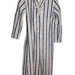 Allison Daley Vintage Jennifer Dale Robe Striped Floral Pattern Lace Collar White Blue 7 3X Photo 0