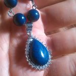 Lapis Lazuli and White Austrian Crystal Silvertone Paperclip Necklace Photo 9