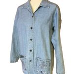 Vtg oversized embroidered trees Jean jacket Photo 0