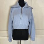 ZARA  100% COTTON BABY BLUE KNIT CROPPED HALF ZIP SWEATER Photo 0