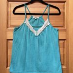 Vintage Y2K Fairy Boho Indie Teal Crochet Lace Sheer Henley Cami Top Size Large Green Photo 0
