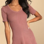 Lulus ~ NWT ~  ~ Time to Twirl Mauve Ribbed Short Sleeve Skater Mini Dress ~ XS Photo 0