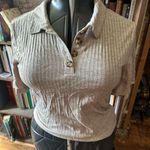 Z Supply ribbed beigecore knit L collared polo crop top Photo 0