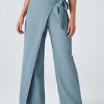 High Waisted Tie Side Wide Leg “Forget Me Not Light Blue” Work Pants Blue Size L Photo 1