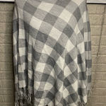 The Limited  Womens Gray Buffalo Plaid Fringe Hem Cowl‎ Neck Poncho Size M/L Photo 0