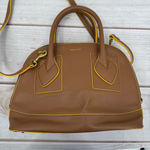 Anne Klein  Small Billie Faux Leather Dome Top-Handle Bag Satchel Brown Yellow Photo 3