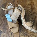 Attention Suede Camel Cork Open Toe Summer Heels Photo 0
