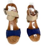 Lucky Brand Sundo Ankle Strap Block Heels 10 Blue Tan New Photo 1