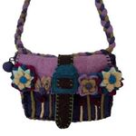Chrissy Teigan Rising Tide Woman’s Blue 100% Wool Shoulder Purse with Flower and Pompom Details Photo 0