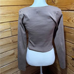 Happily Grey Ribbed long sleeve scoop neck beige/tan crop top size xl Tan Photo 1