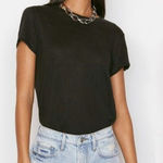 frame denim FRAME Easy True Tee in Noir 100% Organic Linen Raw Hems, Women's Medium Photo 0