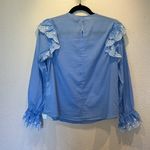 ZARA Women’s Blue Eyelet Ruffle Blouse 100% Cotton Size Small Photo 6