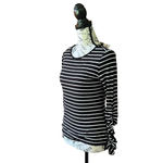 Vince Camuto  Black & White Striped Long Sleeve Ruched Top XS Nautical Preppy Photo 3
