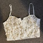 SheIn Floral Embroidered White and Gold Crop Top Photo 0