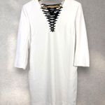 The Kooples  White Long Sleeve Lace Up Mini Shift Swing‎ Dress Sz M Photo 0