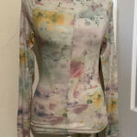 FP Movement Abstract Watercolor Mesh Turtleneck Top XS White Photo 0