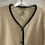 LL Bean Cream Fleece Cardigan Jacket Black Trim Button Front Pockets Large Photo 3
