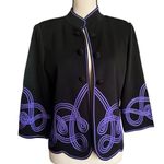 Ming Wang Embroidered purple scroll knit open front cardigan. SZ. PL. Photo 0