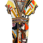 BCBGMAXAZRIA Printed V-neck Short Sleeve Stretchy Multicolor Dress Women's S Photo 0