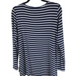 cupio  Womens Top Rhinestones Sequins Knit Stretch Striped Navy Blue White S Photo 2