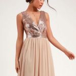 Elegant Sequin Evening Gown Lulu’s secret encounter HOMECOMING Bridesmaid NWT Gold Photo 1