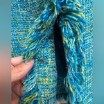 Laura Ashley Elegant Teal Turquoise Fringe Frayed Tweed Blazer Jacket Size M Photo 5