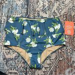 Kortni Jeane NWT Peplum Ruffle Floral High-Waisted Bikini Bottom Blue Medium Photo 1