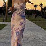 ZARA  maxi dress satin bodycon open back cowl neck tie dye summer evening Photo 0