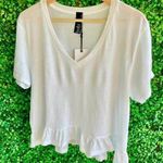 Bobi  - White Short Sleeved T-Shirt | Slight Crop - Ruffle Hem - NWT - Cotton Photo 0