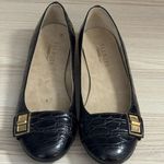Talbots Black Loafers Flats Faux Crocodile Embossed Leather Gold Buckles 7.5 Photo 0